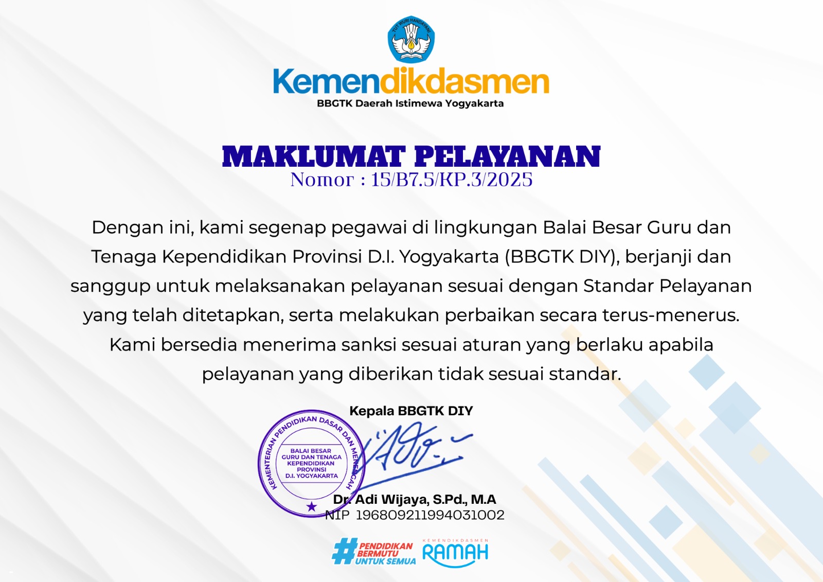 Maklumat Pelayanan